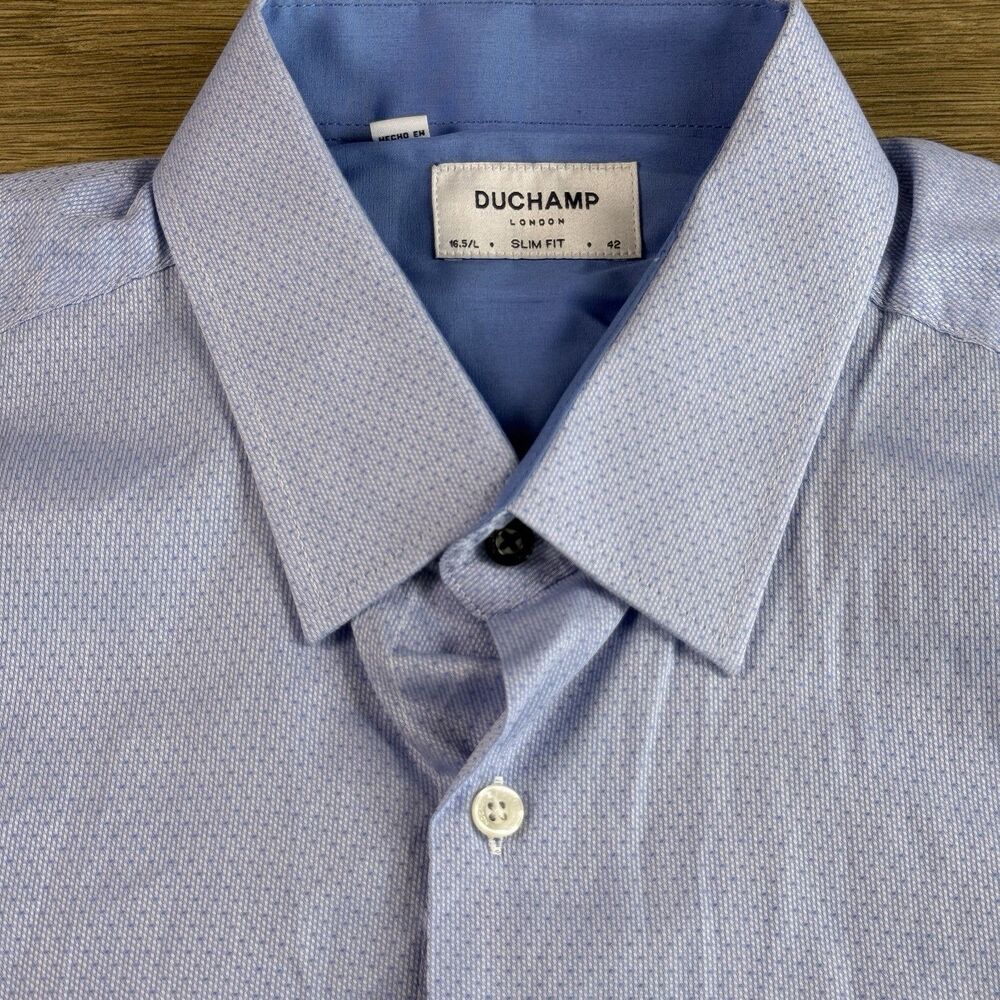 Duchamp London Shirt Men Large 16.5 Slim Fit 42 Geometric Blue Dress Office